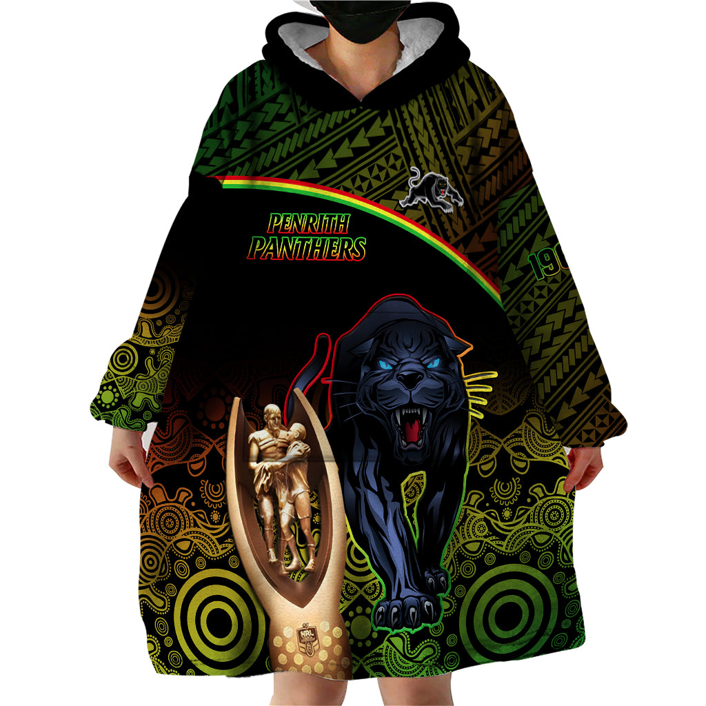 Panthers Rugby Wearable Blanket Hoodie Go Premiers Back To Back Polynesian Indigenous Art - Vibe Hoodie Shop