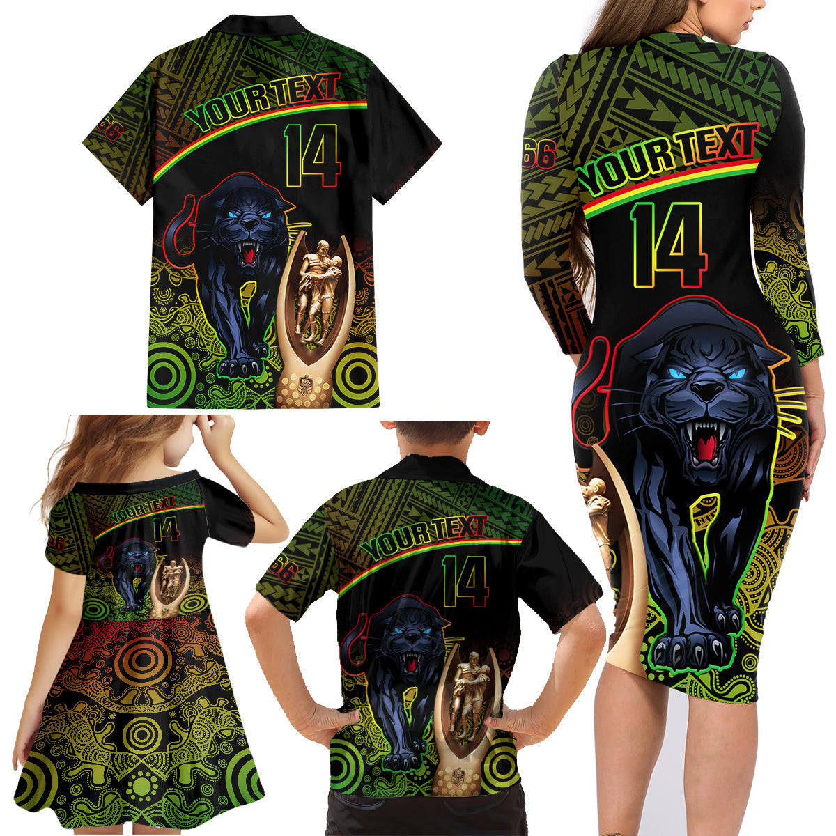 custom-panthers-rugby-family-matching-long-sleeve-bodycon-dress-and-hawaiian-shirt-go-premiers-back-to-back-polynesian-indigenous-art