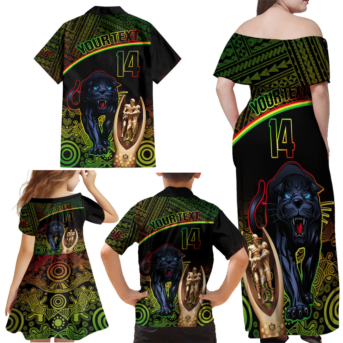 custom-panthers-rugby-family-matching-off-shoulder-maxi-dress-and-hawaiian-shirt-go-premiers-back-to-back-polynesian-indigenous-art