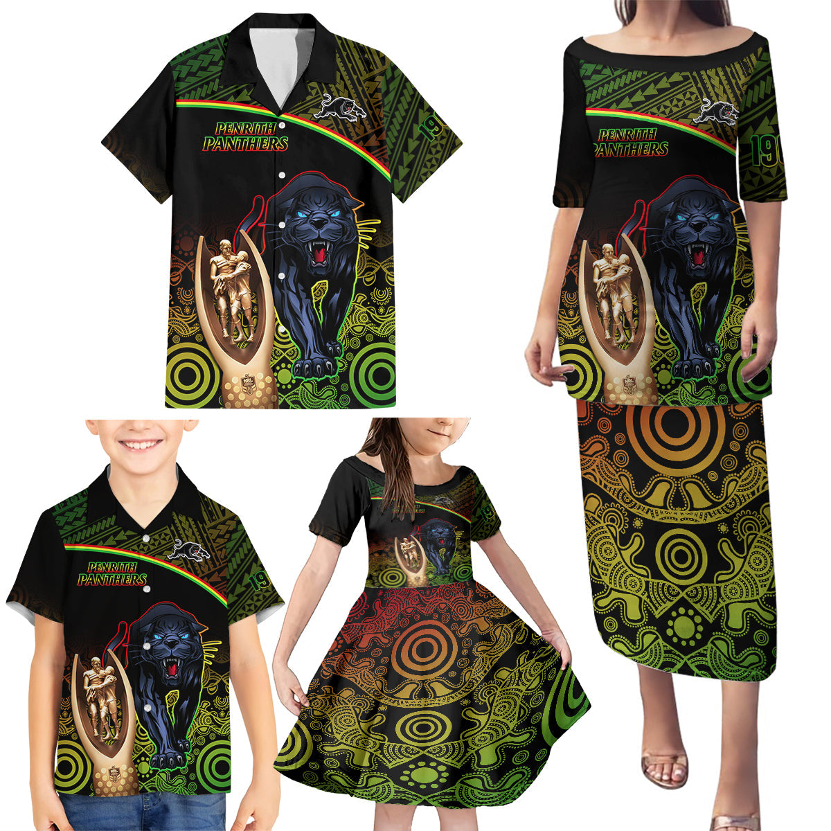 custom-panthers-rugby-family-matching-puletasi-dress-and-hawaiian-shirt-go-premiers-back-to-back-polynesian-indigenous-art