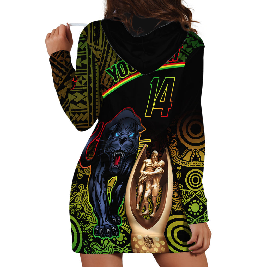 Custom Panthers Rugby Hoodie Dress Go Premiers Back To Back Polynesian Indigenous Art - Vibe Hoodie Shop