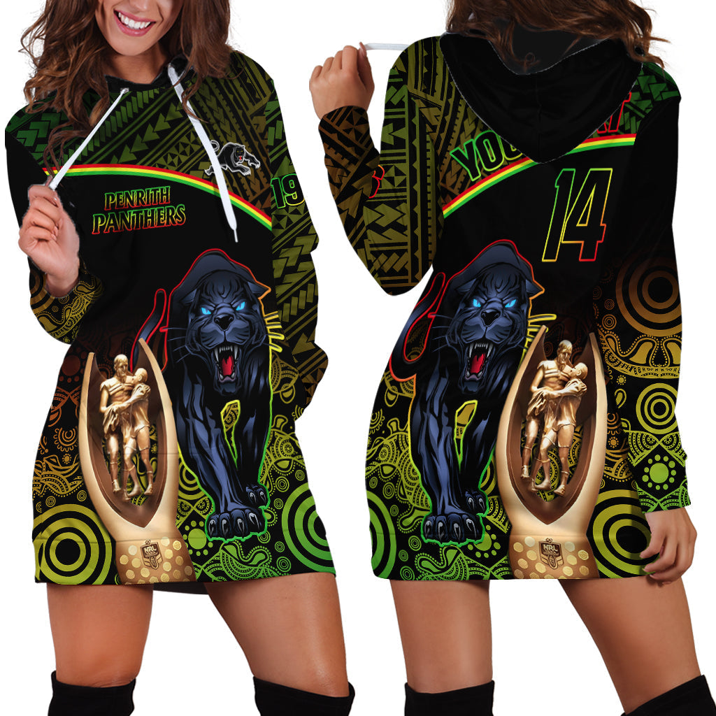 Custom Panthers Rugby Hoodie Dress Go Premiers Back To Back Polynesian Indigenous Art - Vibe Hoodie Shop