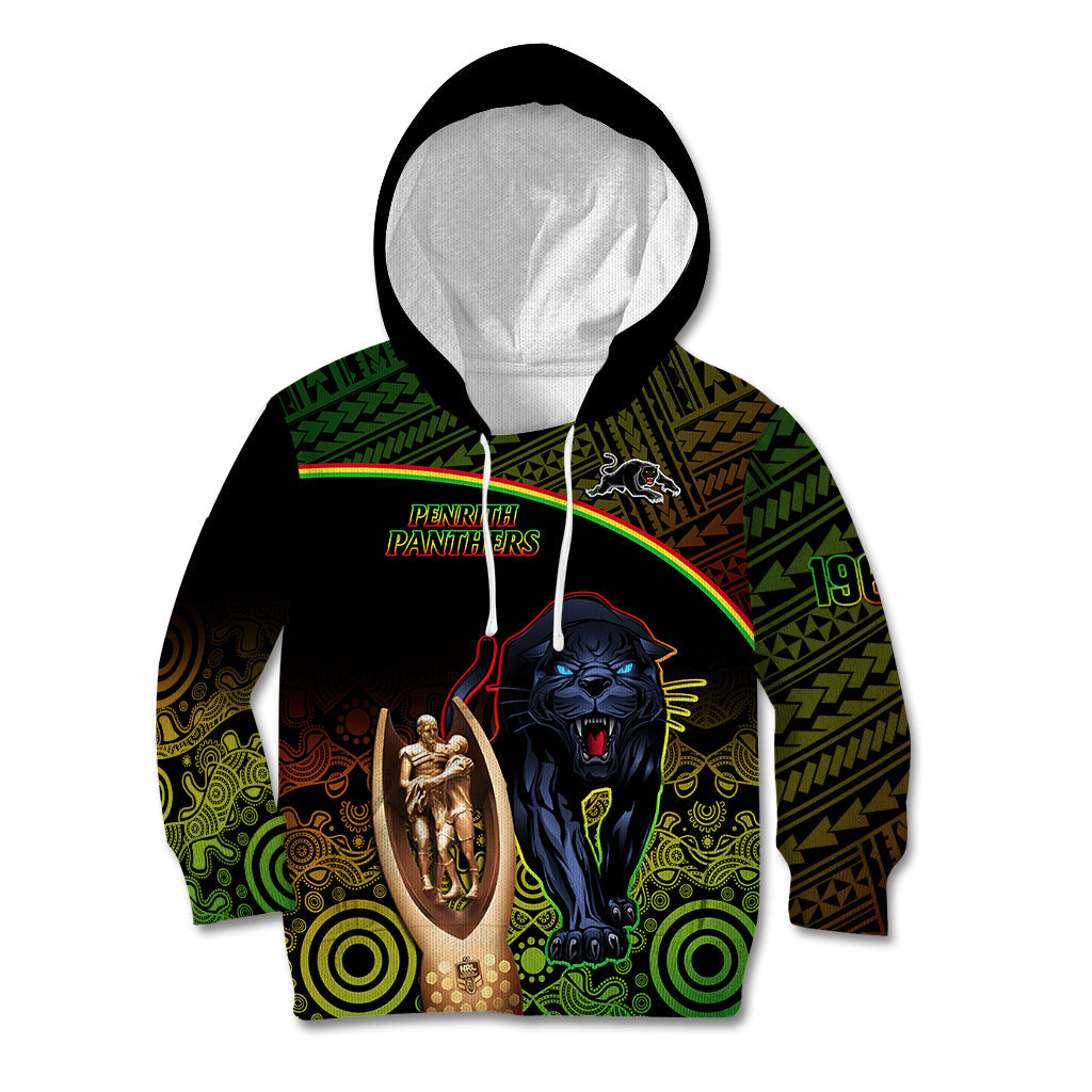 Custom Panthers Rugby Kid Hoodie Go Premiers Back To Back Polynesian Indigenous Art - Vibe Hoodie Shop