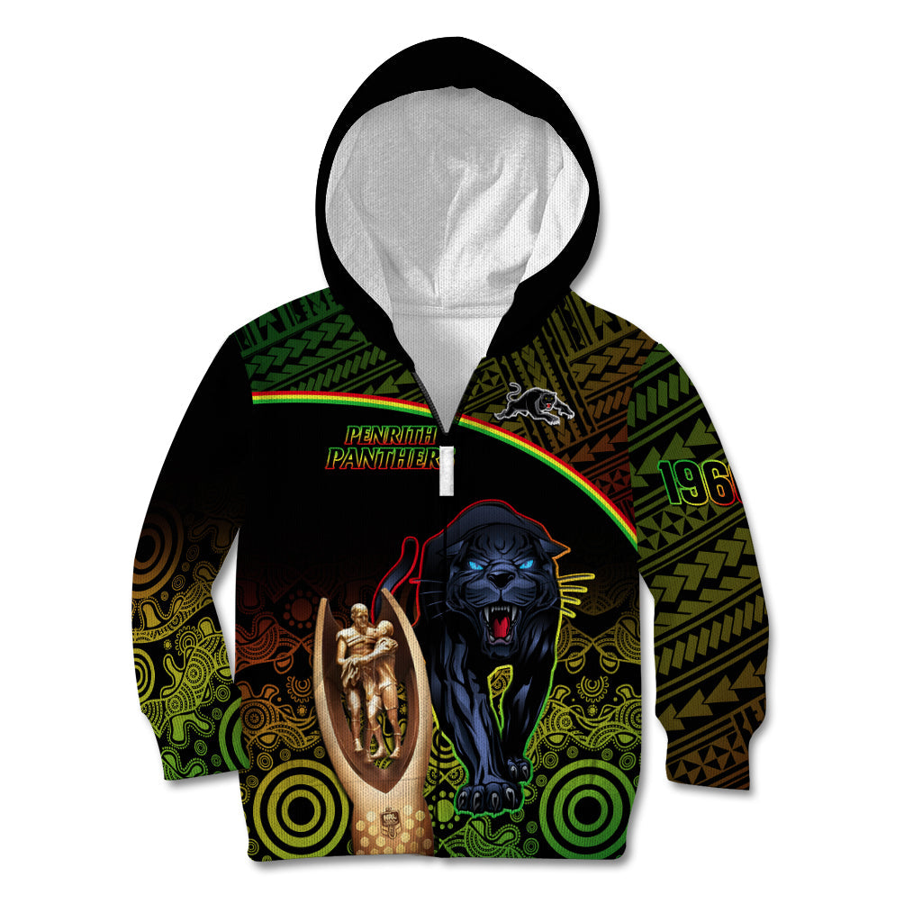 Custom Panthers Rugby Kid Hoodie Go Premiers Back To Back Polynesian Indigenous Art - Vibe Hoodie Shop