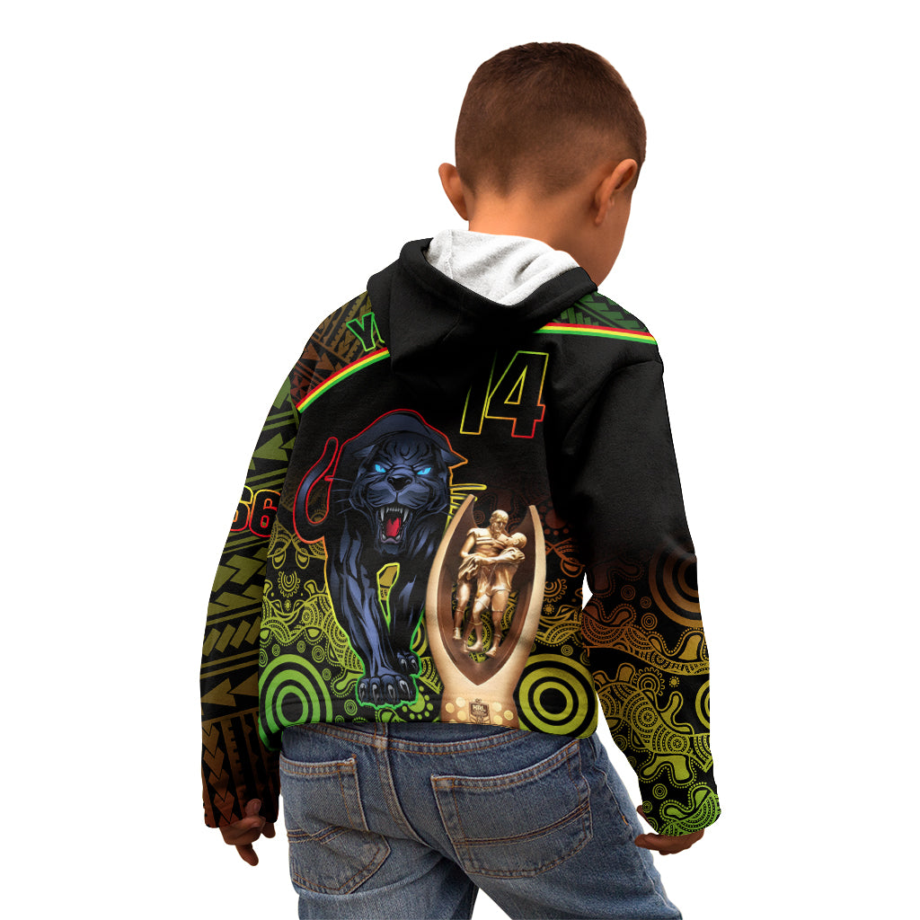 Custom Panthers Rugby Kid Hoodie Go Premiers Back To Back Polynesian Indigenous Art - Vibe Hoodie Shop