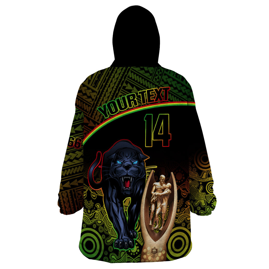 Custom Panthers Rugby Wearable Blanket Hoodie Go Premiers Back To Back Polynesian Indigenous Art - Vibe Hoodie Shop