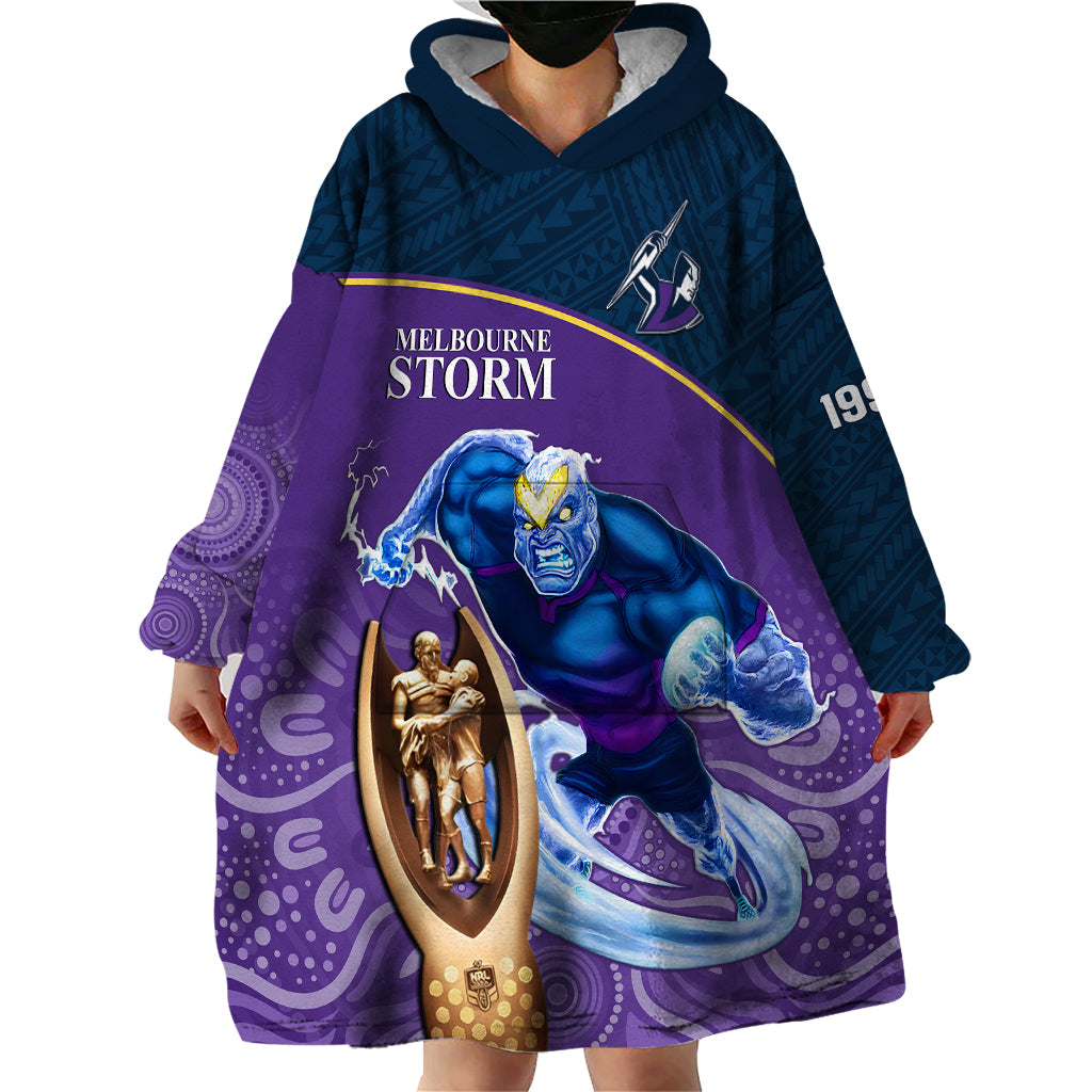 Custom Storm Rugby Wearable Blanket Hoodie Go Champions 2023 Mascot With Polynesian Indigenous Art - Vibe Hoodie Shop