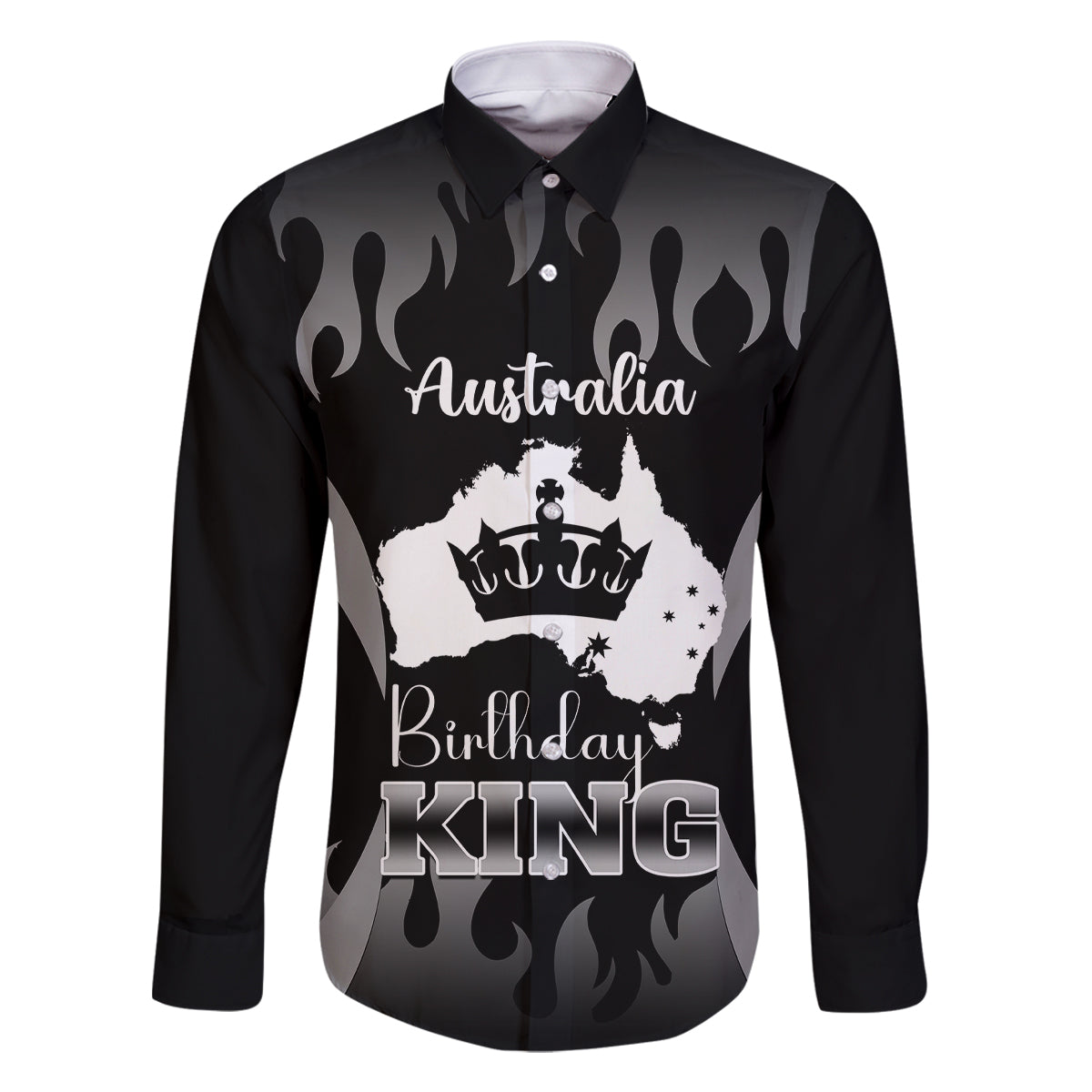 australia-king-birthday-family-matching-long-sleeve-bodycon-dress-and-hawaiian-shirt-australian-map-with-crown-black-version