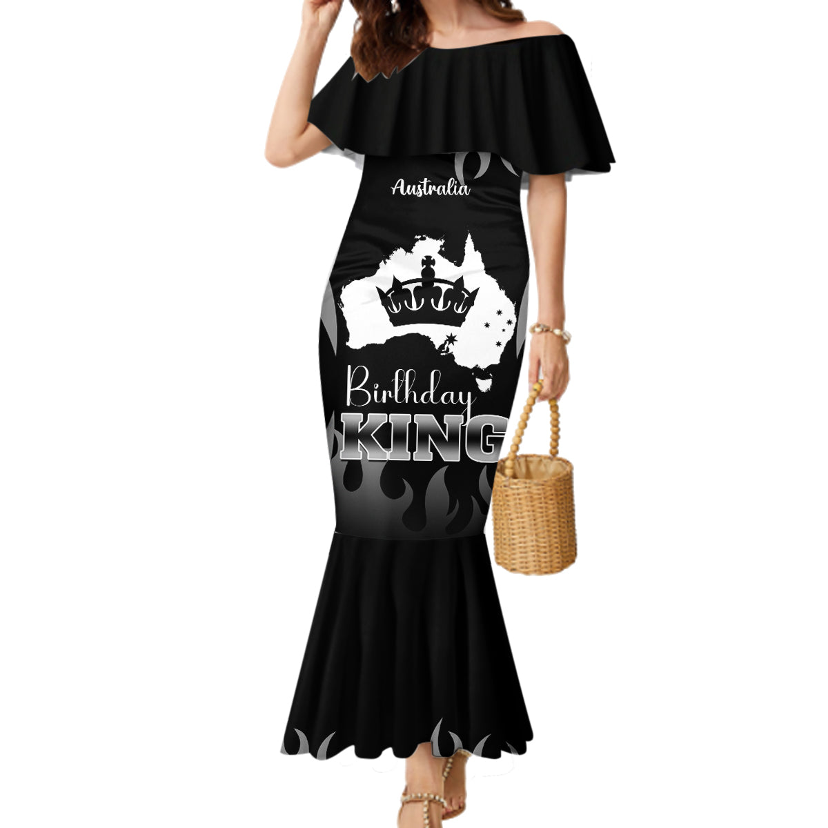 australia-king-birthday-family-matching-mermaid-dress-and-hawaiian-shirt-australian-map-with-crown-black-version