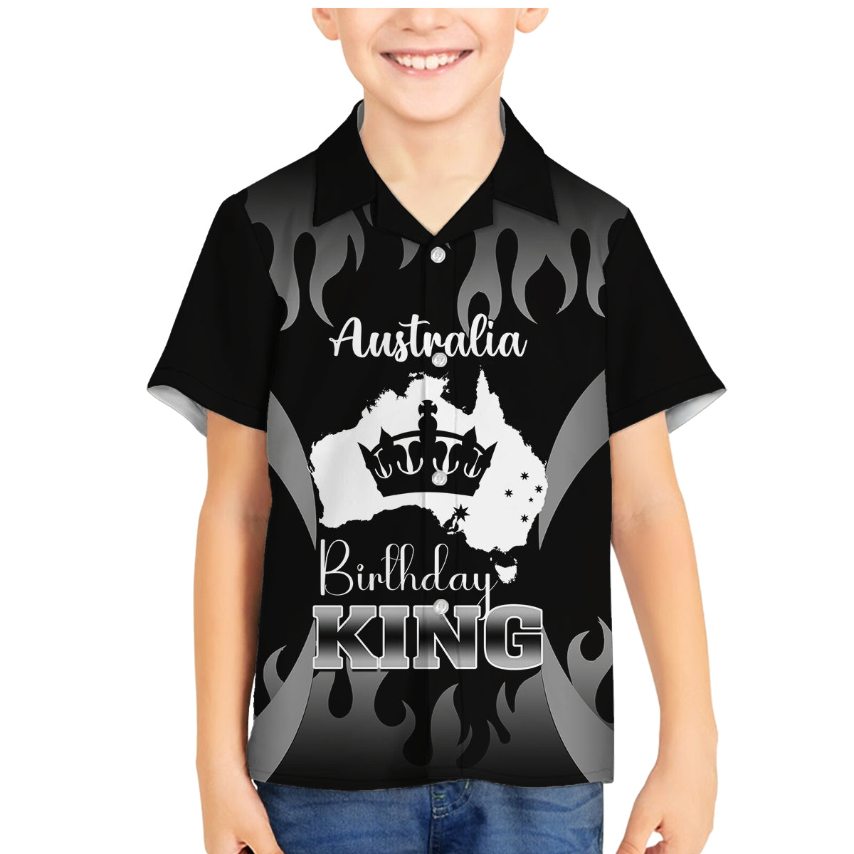 australia-king-birthday-family-matching-mermaid-dress-and-hawaiian-shirt-australian-map-with-crown-black-version