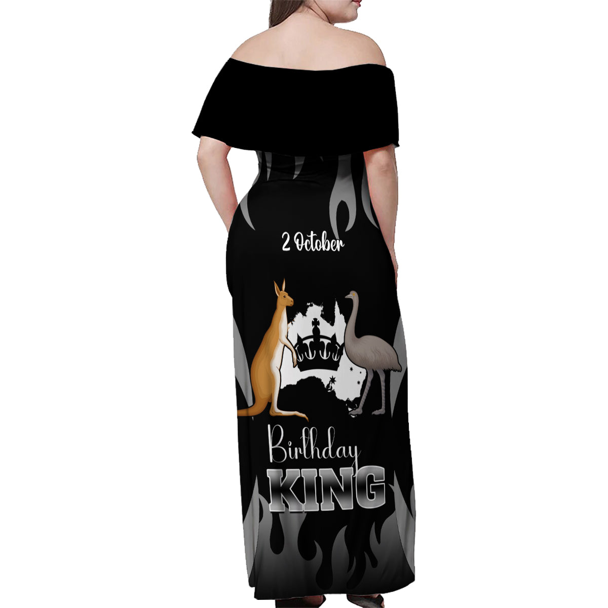 australia-king-birthday-family-matching-off-shoulder-maxi-dress-and-hawaiian-shirt-australian-map-with-crown-black-version