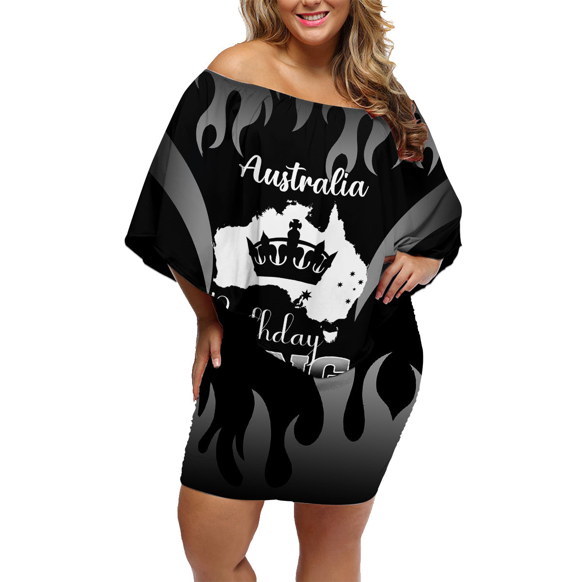 australia-king-birthday-family-matching-off-shoulder-short-dress-and-hawaiian-shirt-australian-map-with-crown-black-version