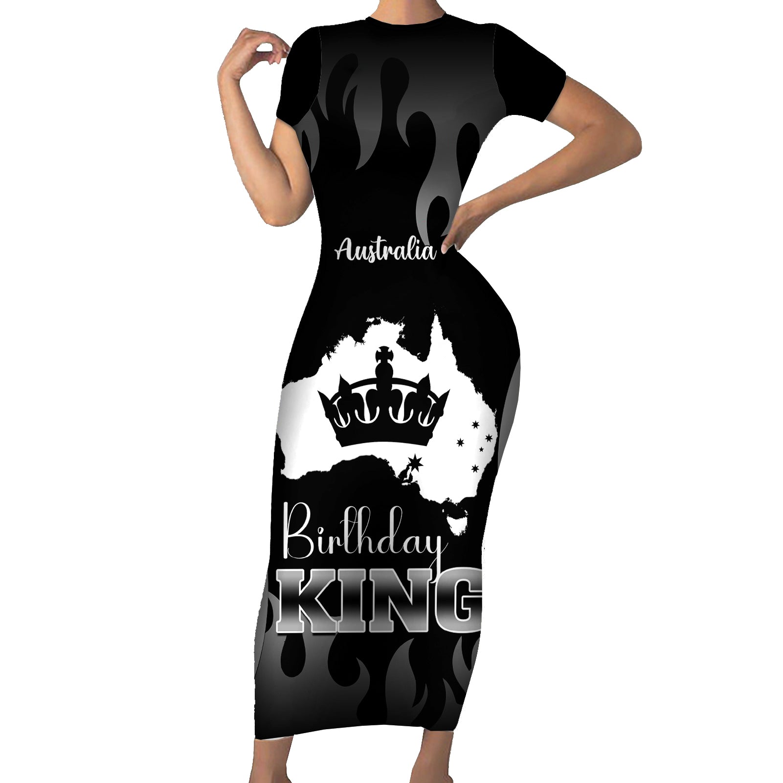 australia-king-birthday-family-matching-short-sleeve-bodycon-dress-and-hawaiian-shirt-australian-map-with-crown-black-version