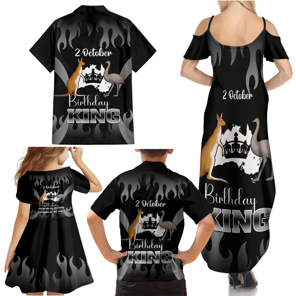 australia-king-birthday-family-matching-summer-maxi-dress-and-hawaiian-shirt-australian-map-with-crown-black-version