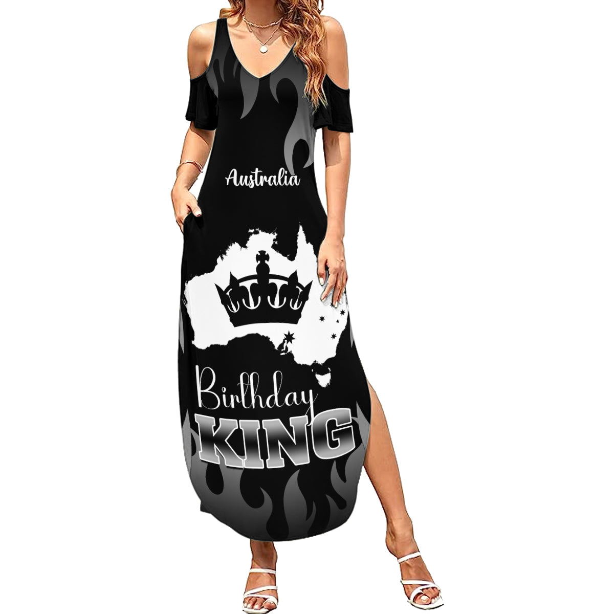 australia-king-birthday-family-matching-summer-maxi-dress-and-hawaiian-shirt-australian-map-with-crown-black-version