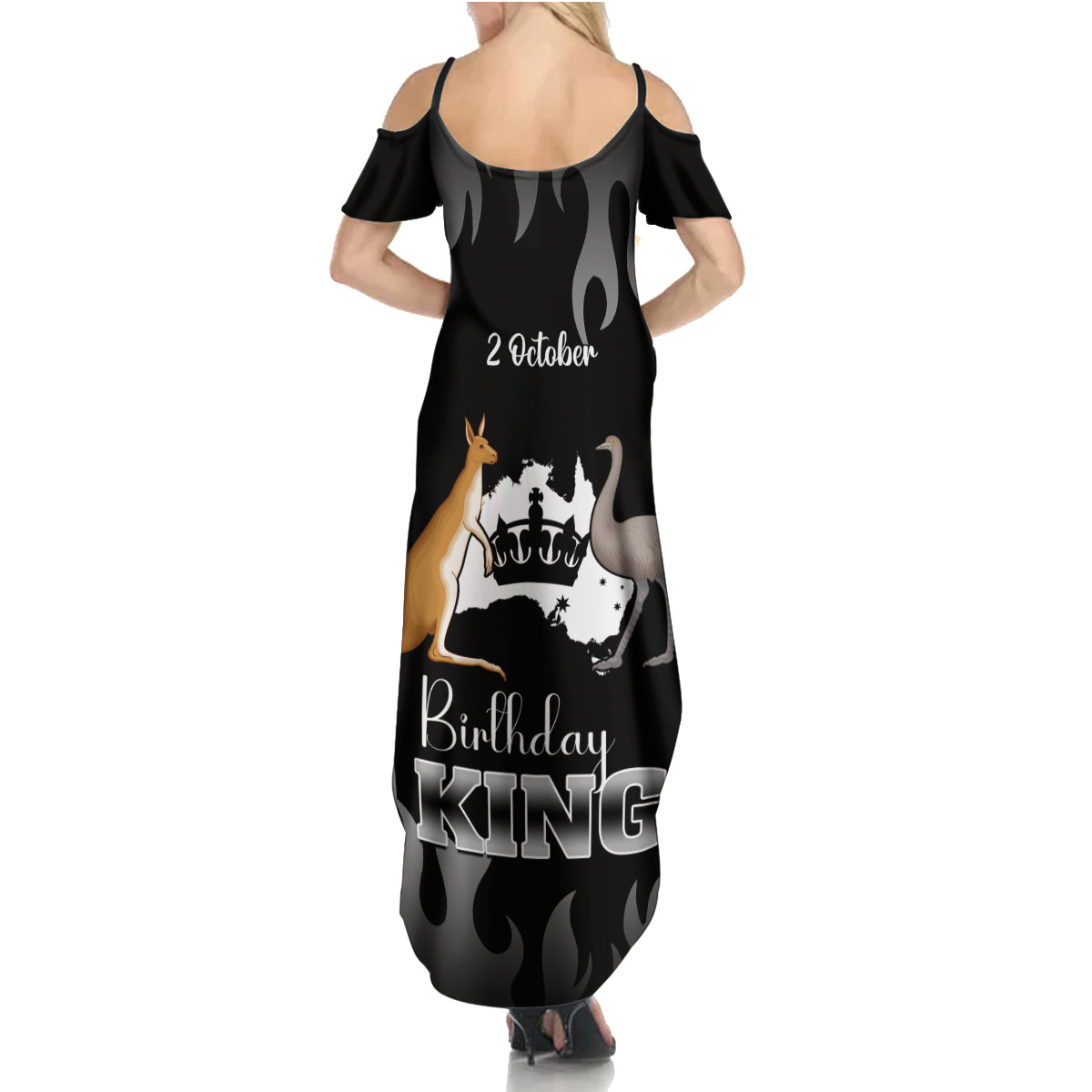 australia-king-birthday-family-matching-summer-maxi-dress-and-hawaiian-shirt-australian-map-with-crown-black-version