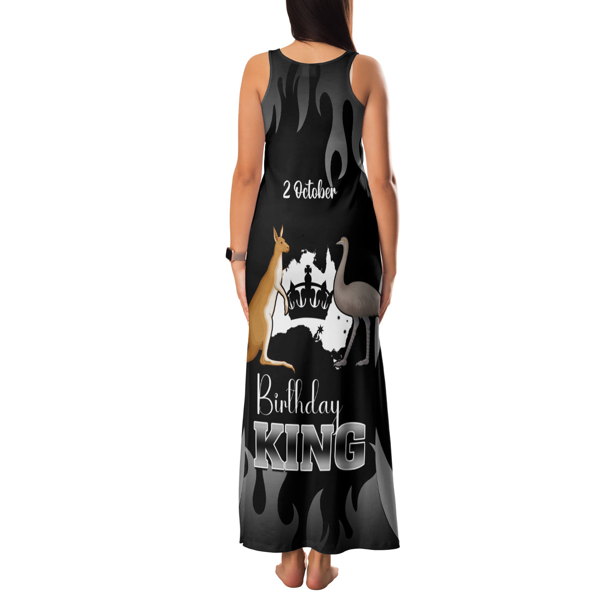 australia-king-birthday-family-matching-tank-maxi-dress-and-hawaiian-shirt-australian-map-with-crown-black-version