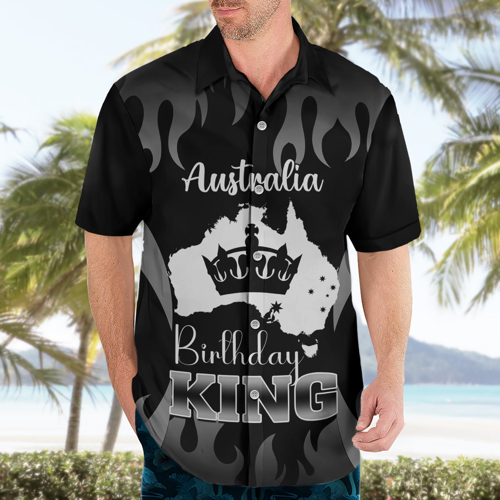 Australia King Birthday Hawaiian Shirt Australian Map With Crown Black Version - Vibe Hoodie Shop