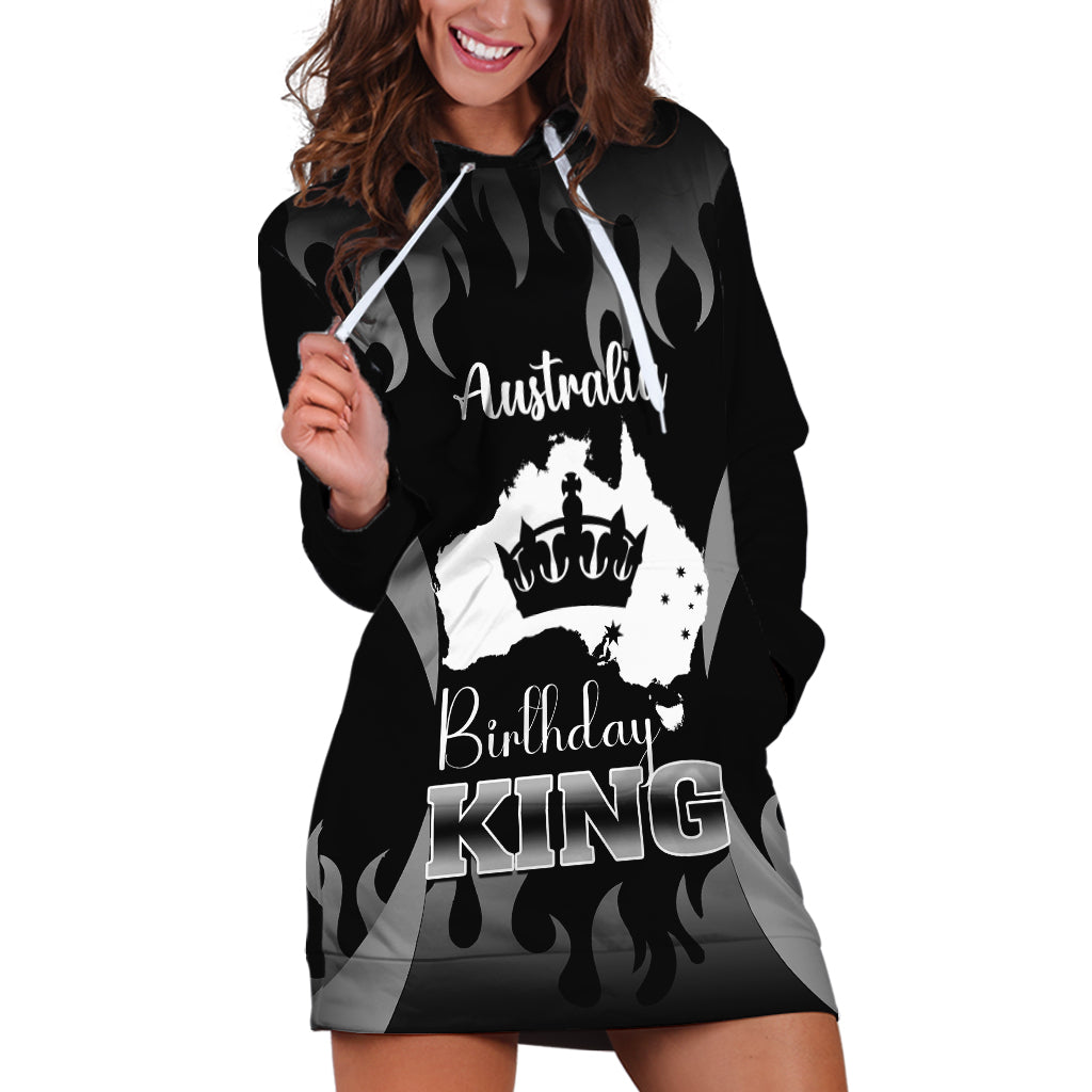 Australia King Birthday Hoodie Dress Australian Map With Crown Black Version - Vibe Hoodie Shop