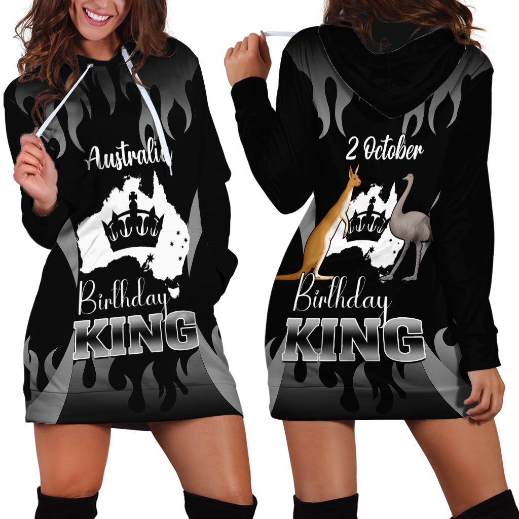 Australia King Birthday Hoodie Dress Australian Map With Crown Black Version - Vibe Hoodie Shop