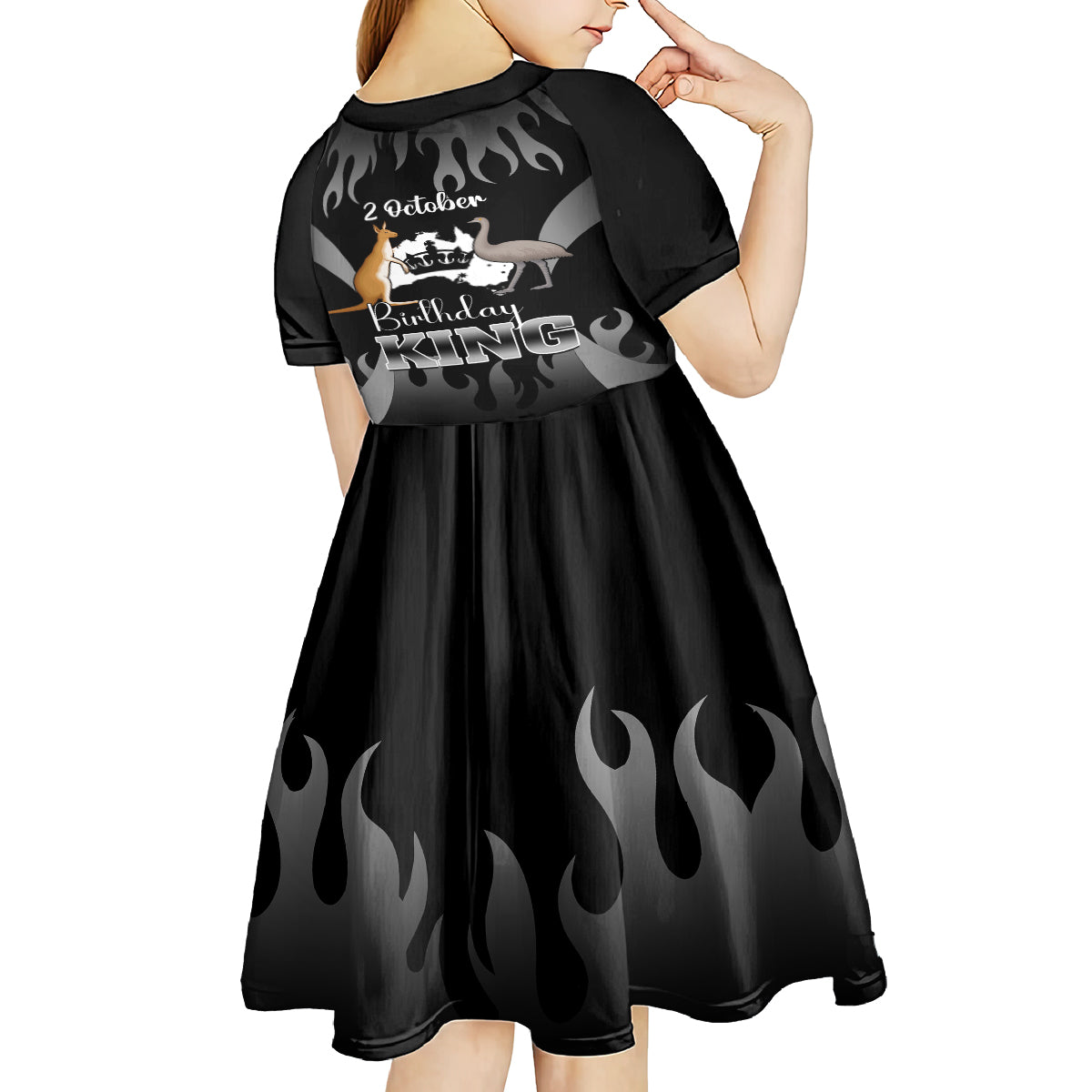 Australia King Birthday Kid Short Sleeve Dress Australian Map With Crown Black Version - Vibe Hoodie Shop