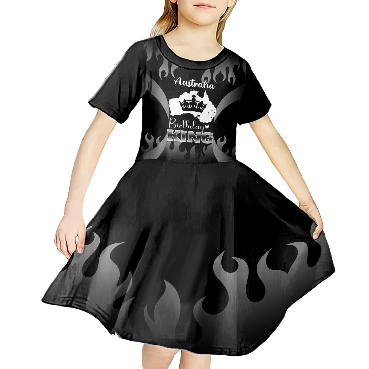 Australia King Birthday Kid Short Sleeve Dress Australian Map With Crown Black Version - Vibe Hoodie Shop