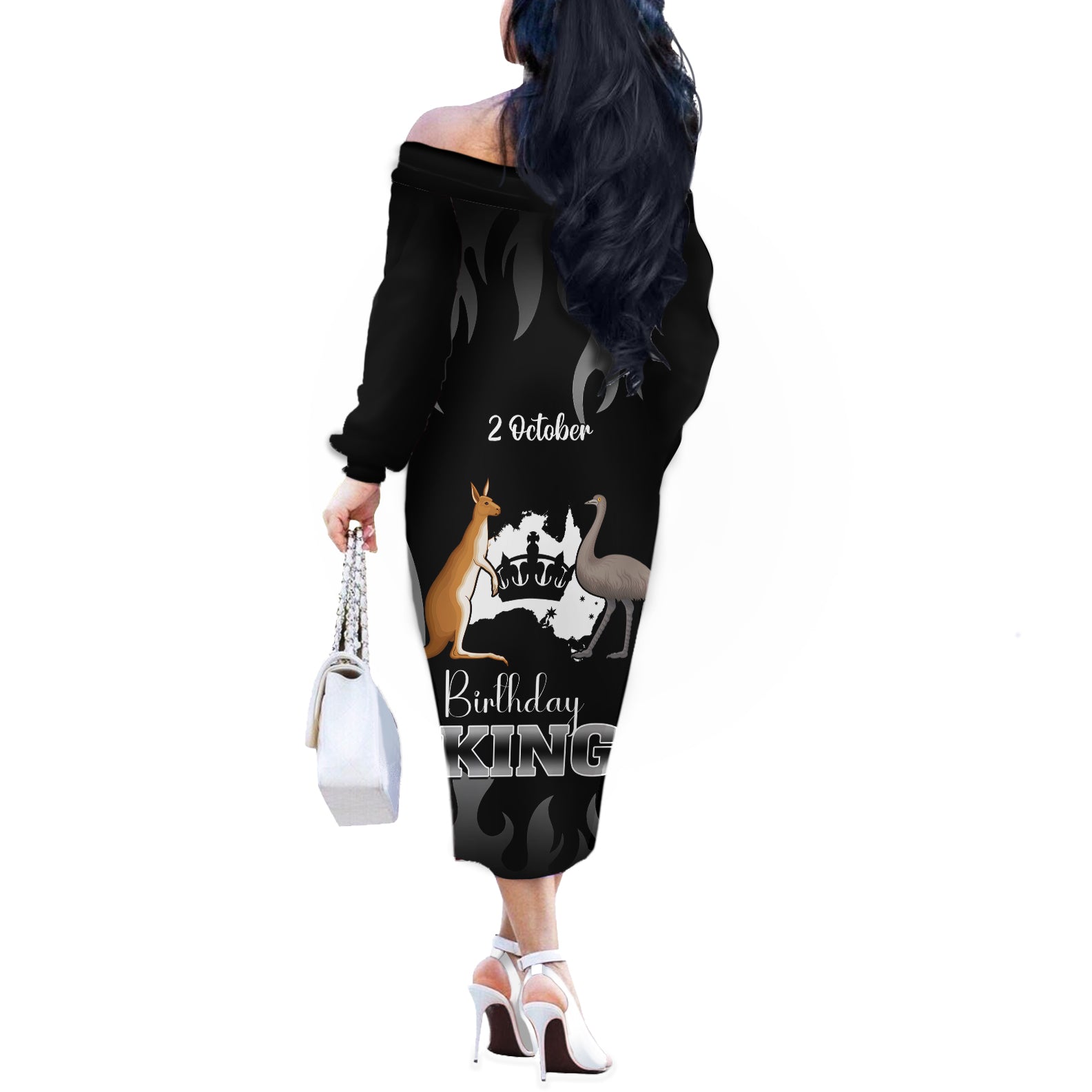 australia-king-birthday-off-the-shoulder-long-sleeve-dress-australian-map-with-crown-black-version