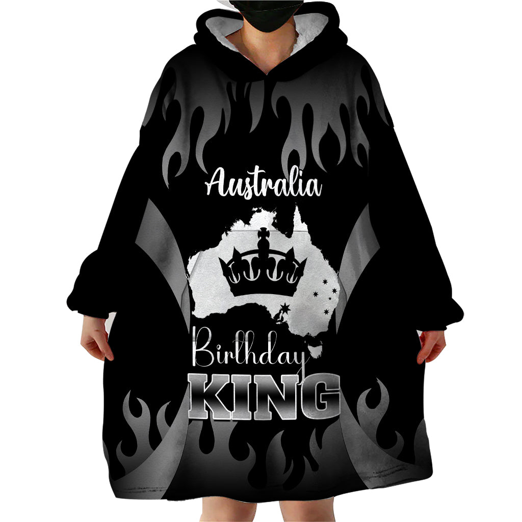 Australia King Birthday Wearable Blanket Hoodie Australian Map With Crown Black Version - Vibe Hoodie Shop