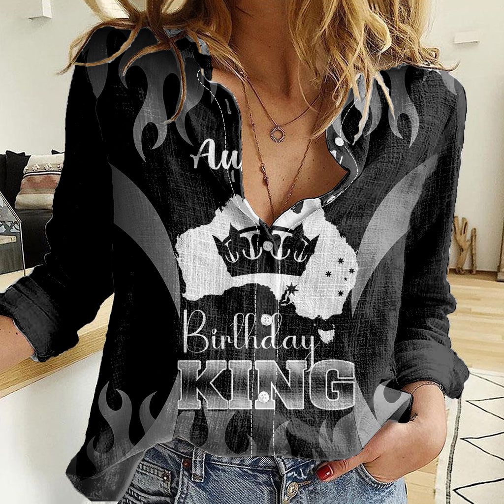 Australia King Birthday Women Casual Shirt Australian Map With Crown Black Version - Vibe Hoodie Shop
