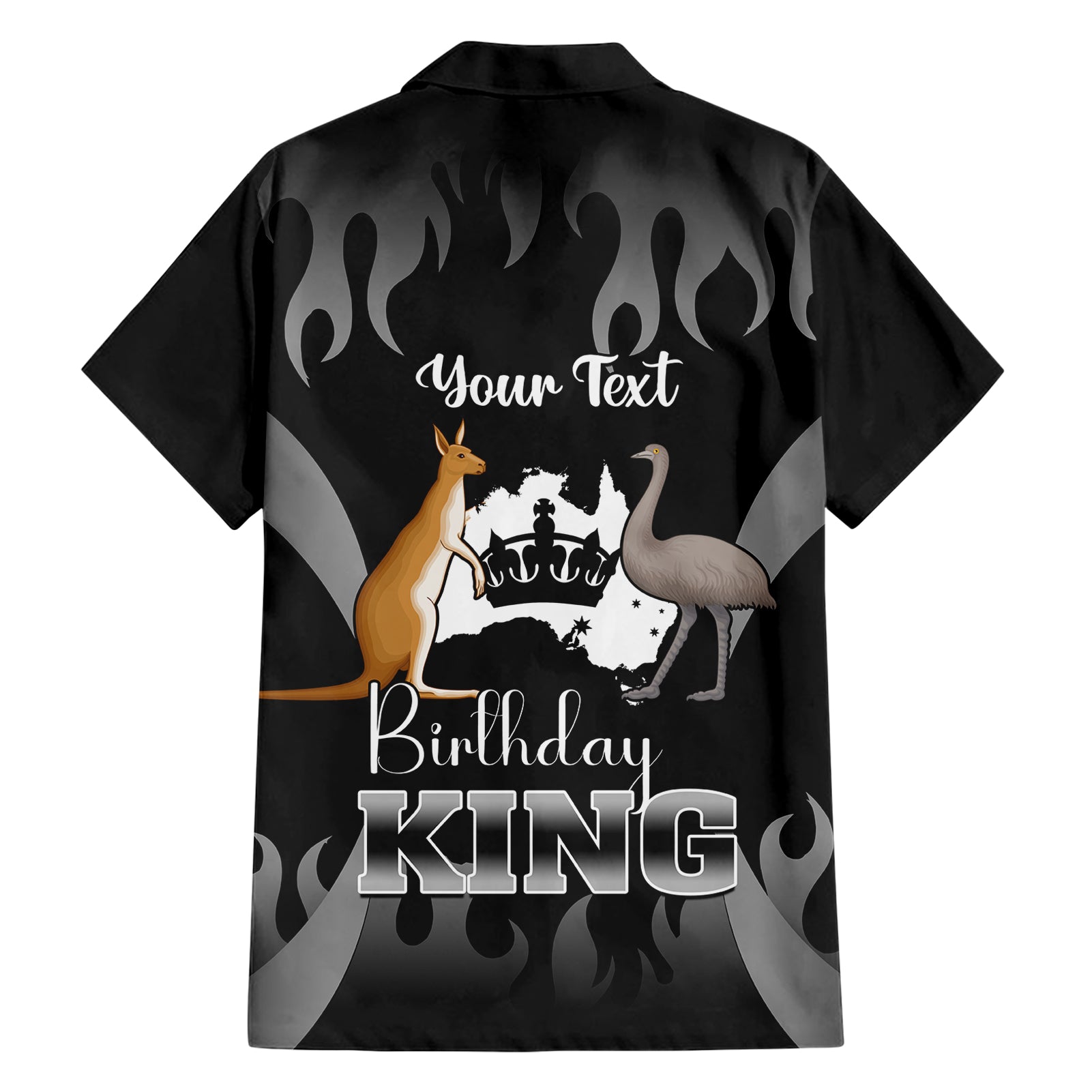 Personalised Australia King Birthday Hawaiian Shirt Australian Map With Crown Black Version - Vibe Hoodie Shop