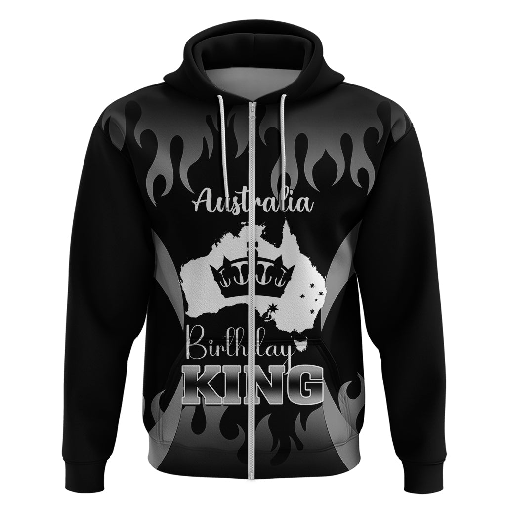 Personalised Australia King Birthday Hoodie Australian Map With Crown Black Version - Vibe Hoodie Shop