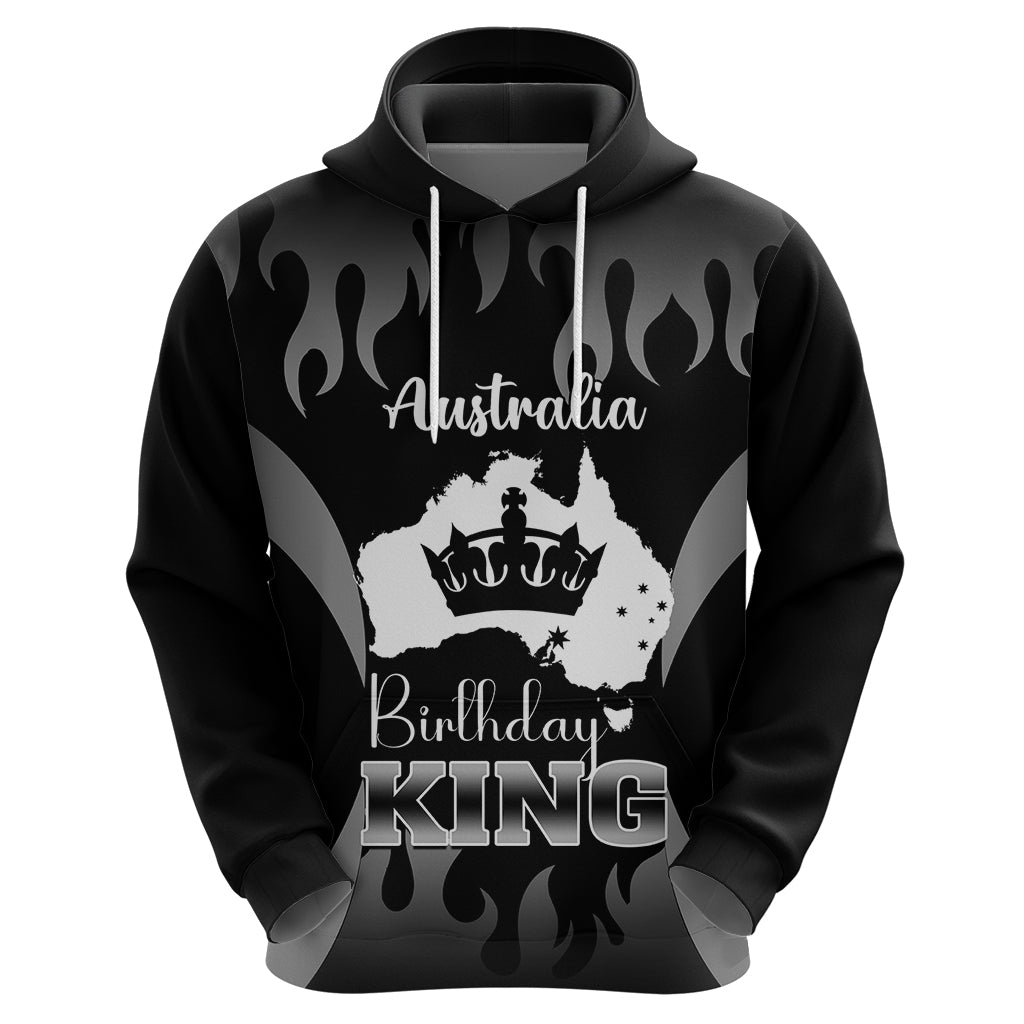 Personalised Australia King Birthday Hoodie Australian Map With Crown Black Version - Vibe Hoodie Shop