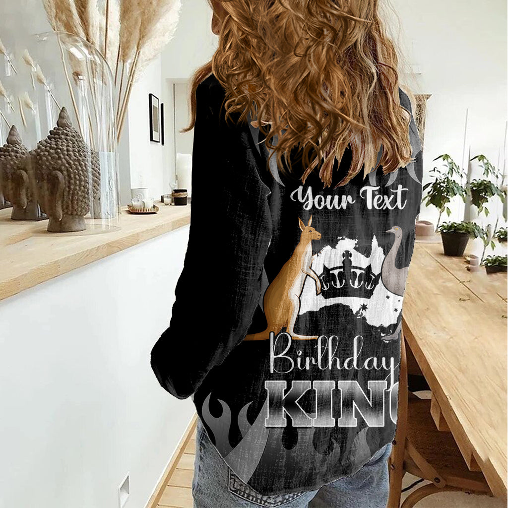 Personalised Australia King Birthday Women Casual Shirt Australian Map With Crown Black Version - Vibe Hoodie Shop