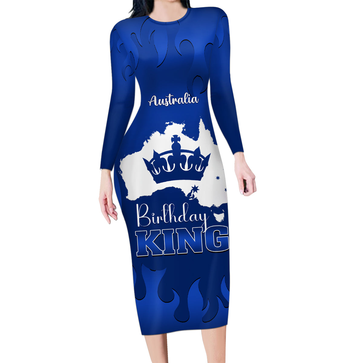 australia-king-birthday-family-matching-long-sleeve-bodycon-dress-and-hawaiian-shirt-australian-map-with-crown-blue-version