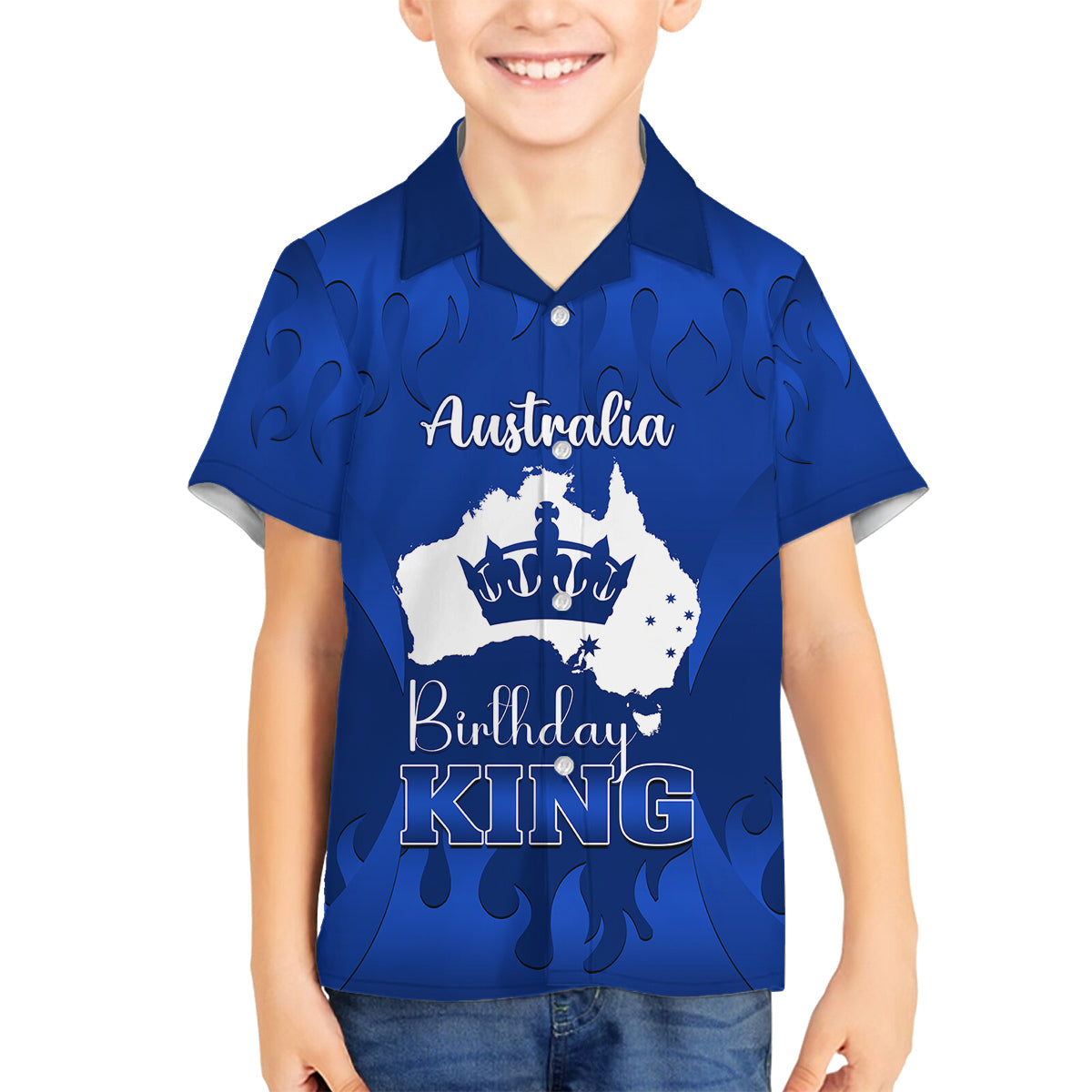 australia-king-birthday-family-matching-off-shoulder-long-sleeve-dress-and-hawaiian-shirt-australian-map-with-crown-blue-version