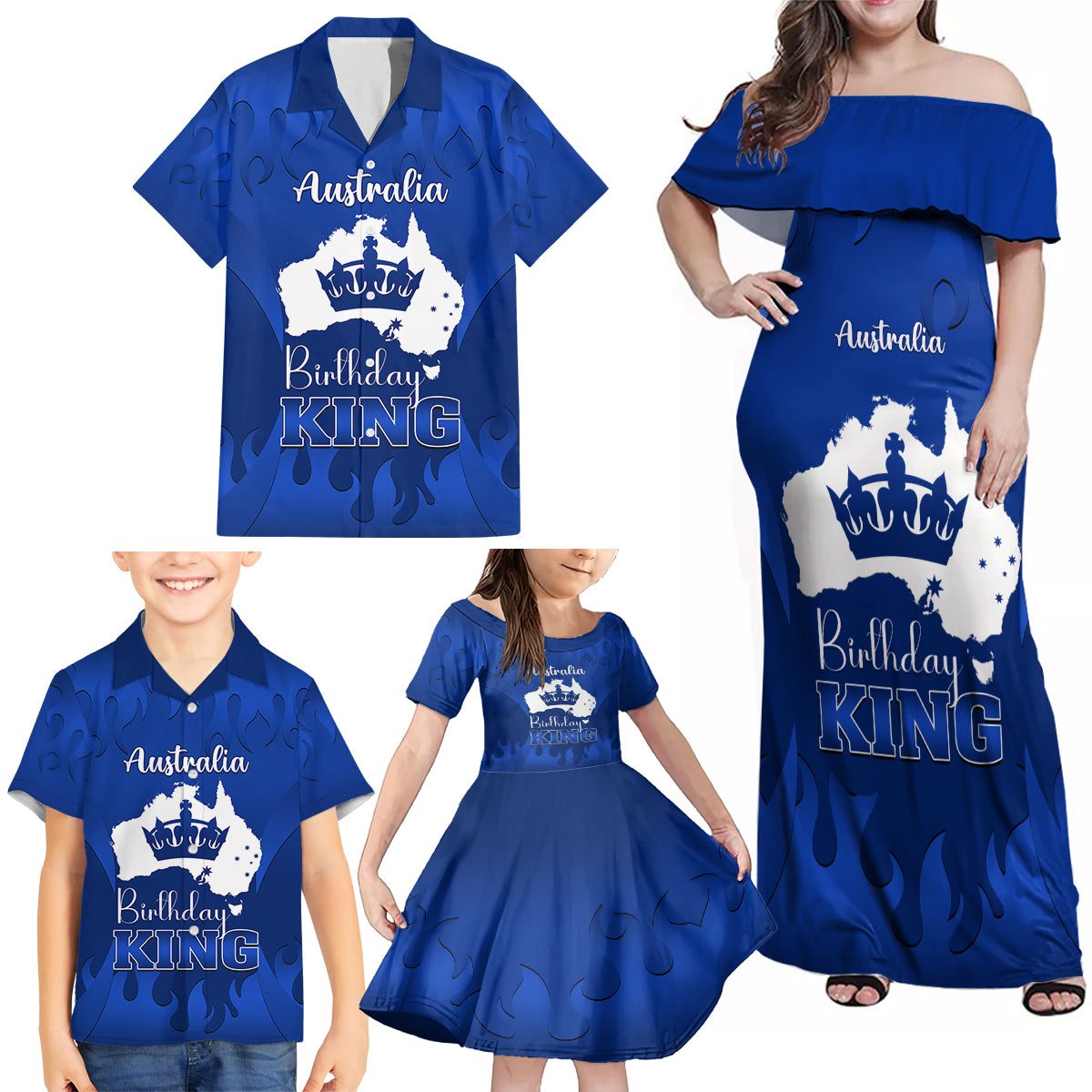 australia-king-birthday-family-matching-off-shoulder-maxi-dress-and-hawaiian-shirt-australian-map-with-crown-blue-version