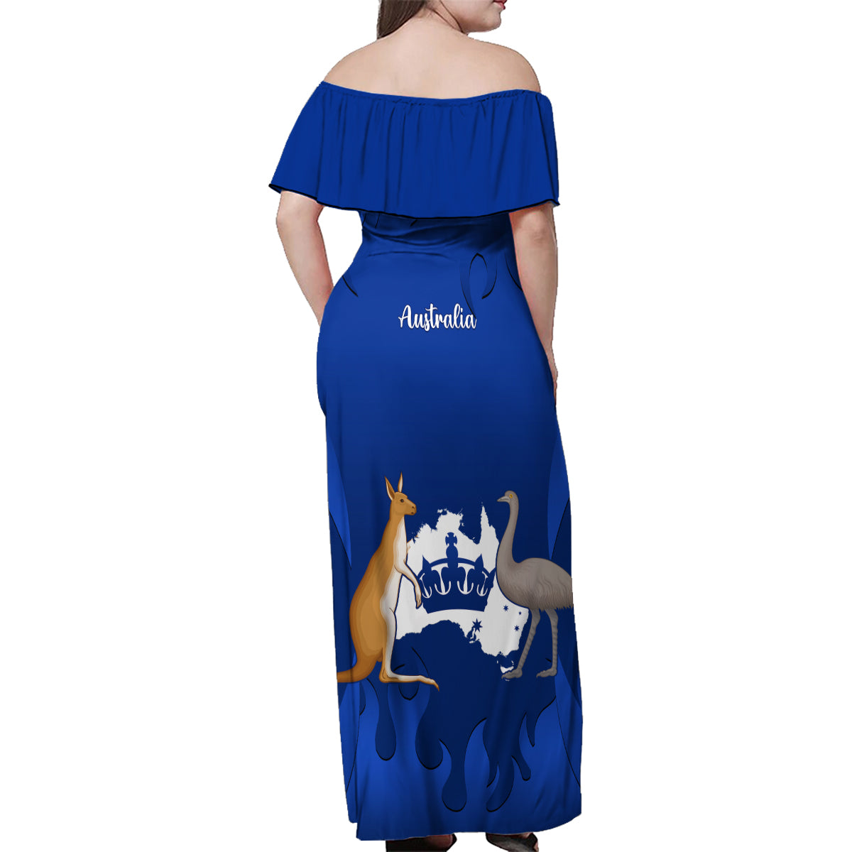 australia-king-birthday-family-matching-off-shoulder-maxi-dress-and-hawaiian-shirt-australian-map-with-crown-blue-version