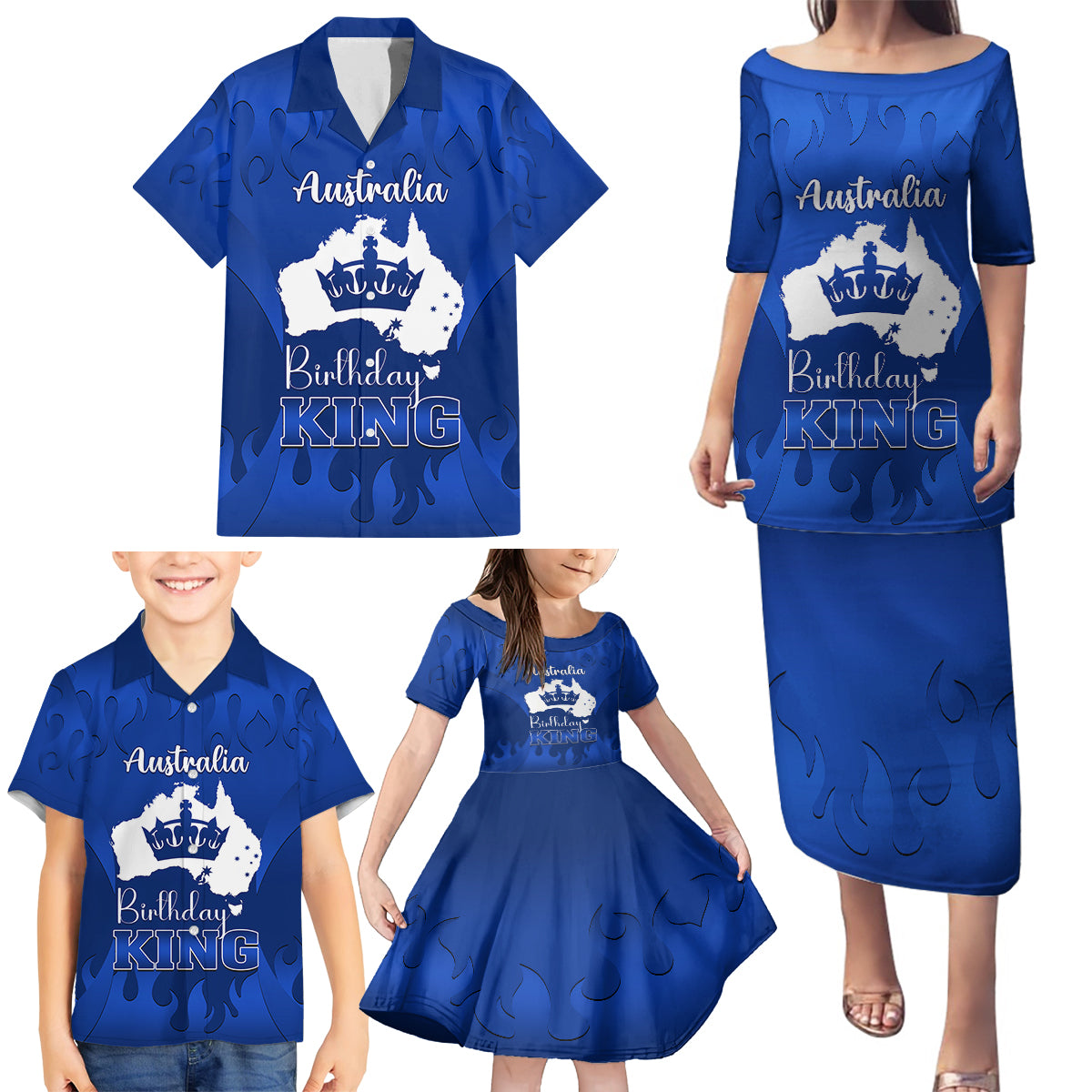 australia-king-birthday-family-matching-puletasi-dress-and-hawaiian-shirt-australian-map-with-crown-blue-version