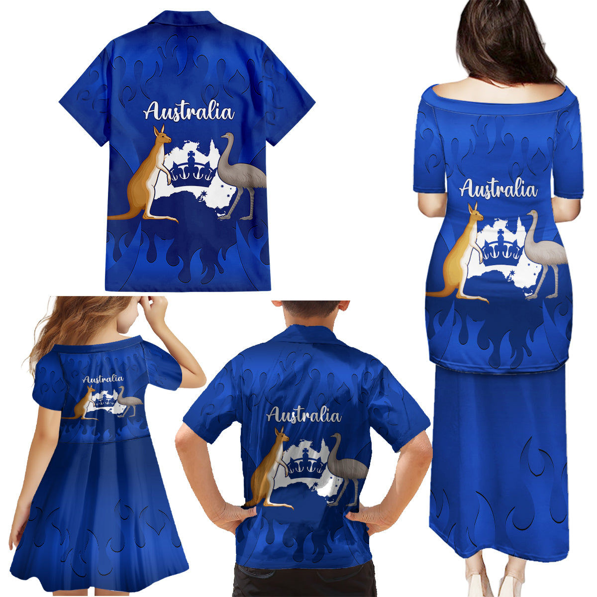 australia-king-birthday-family-matching-puletasi-dress-and-hawaiian-shirt-australian-map-with-crown-blue-version