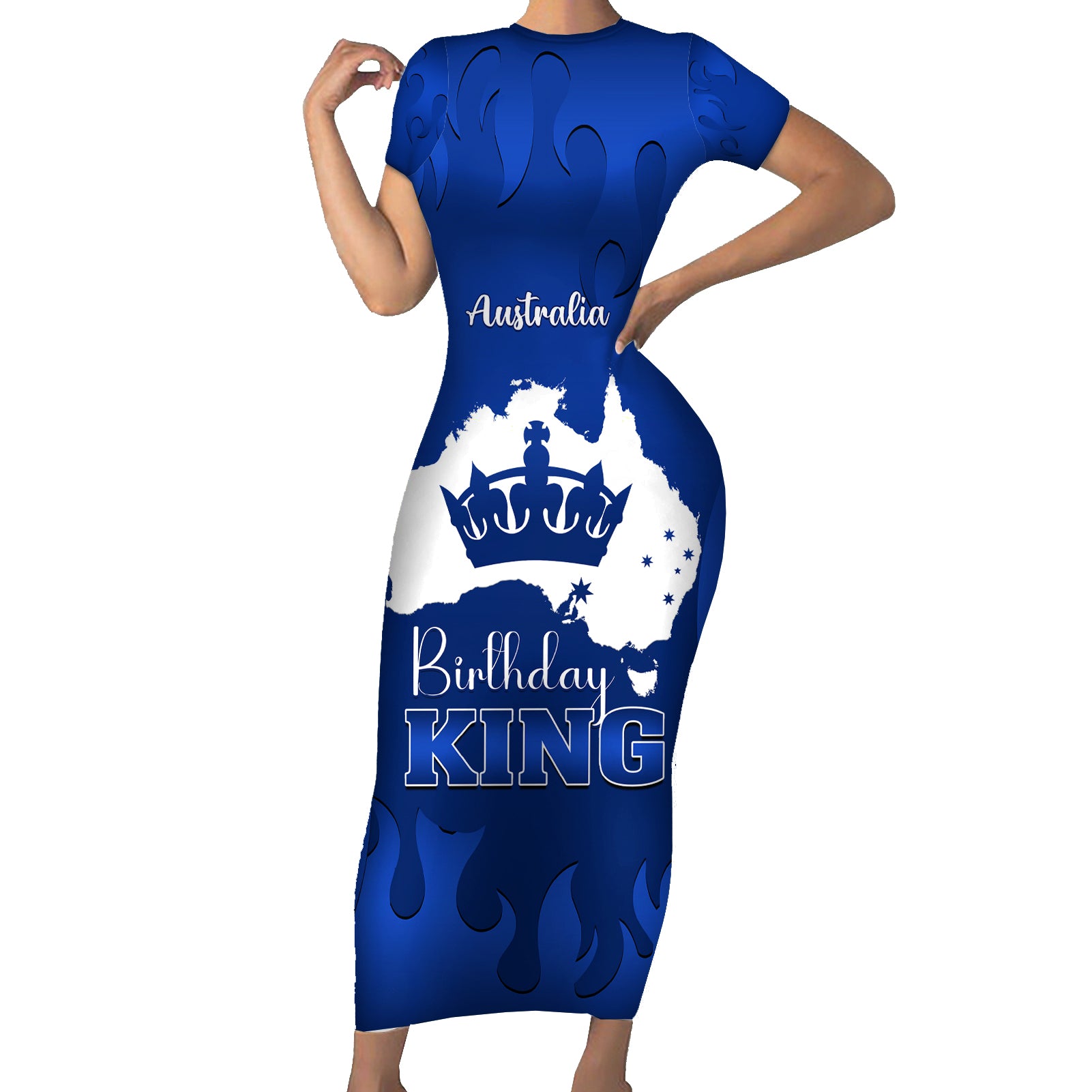 australia-king-birthday-family-matching-short-sleeve-bodycon-dress-and-hawaiian-shirt-australian-map-with-crown-blue-version