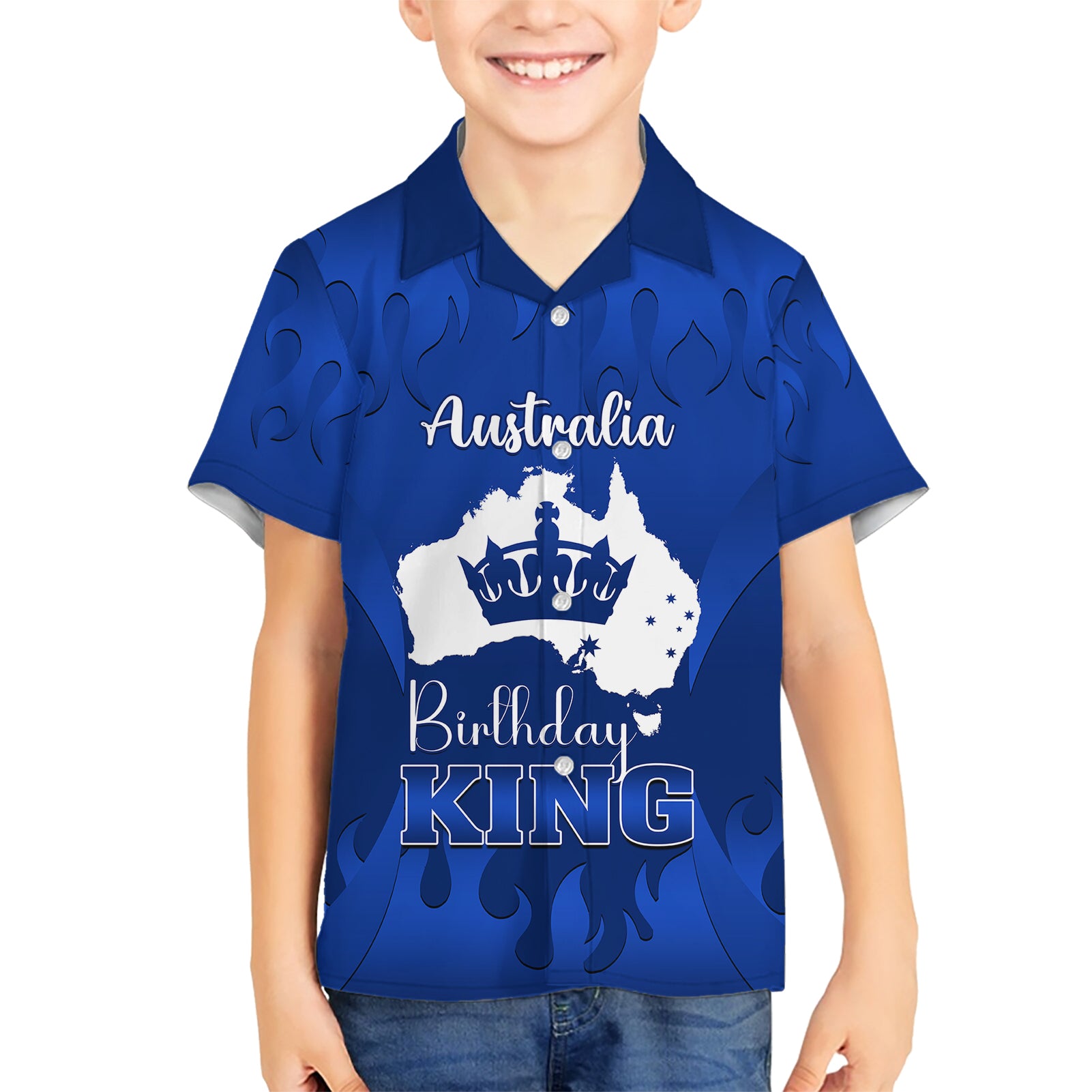 australia-king-birthday-family-matching-short-sleeve-bodycon-dress-and-hawaiian-shirt-australian-map-with-crown-blue-version