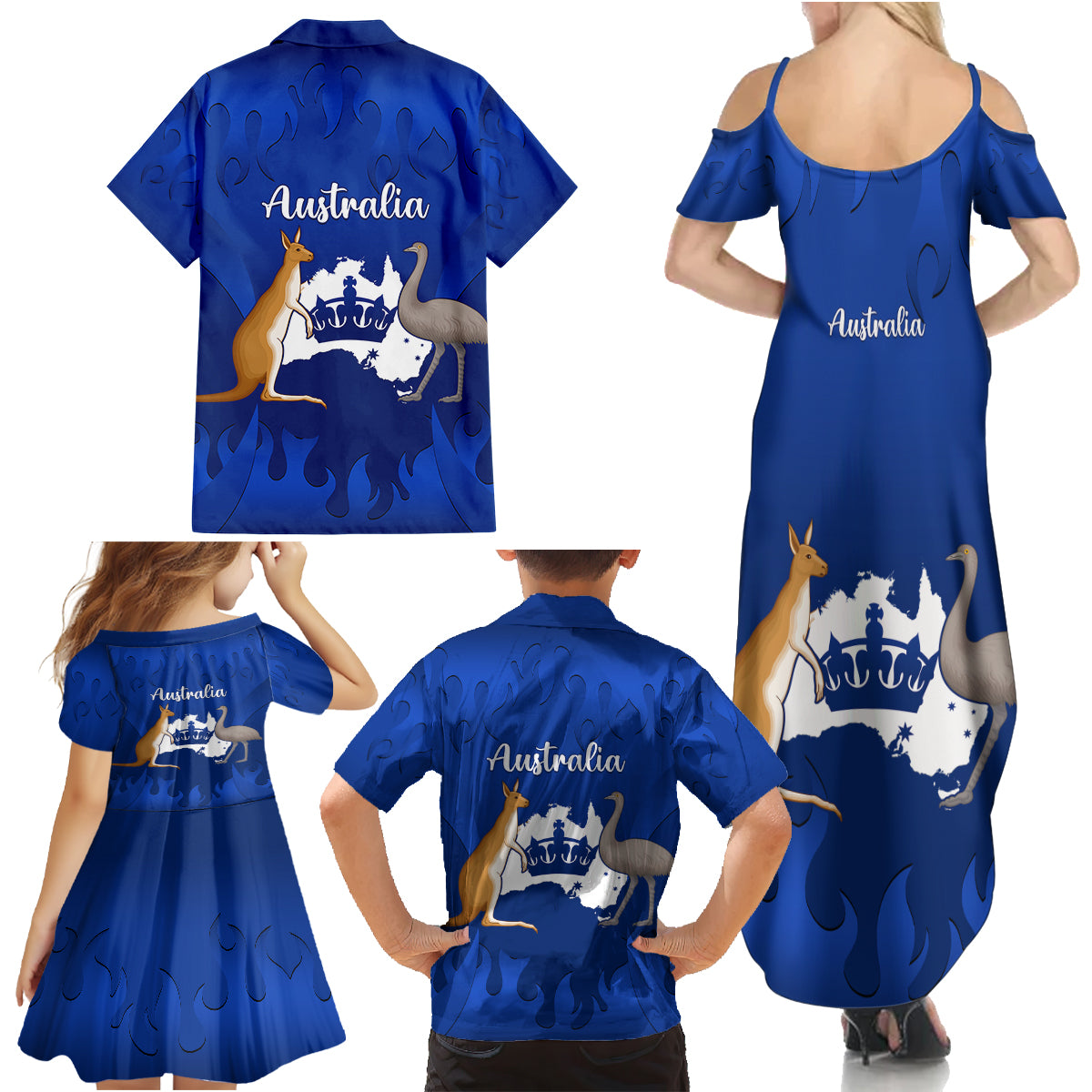 australia-king-birthday-family-matching-summer-maxi-dress-and-hawaiian-shirt-australian-map-with-crown-blue-version