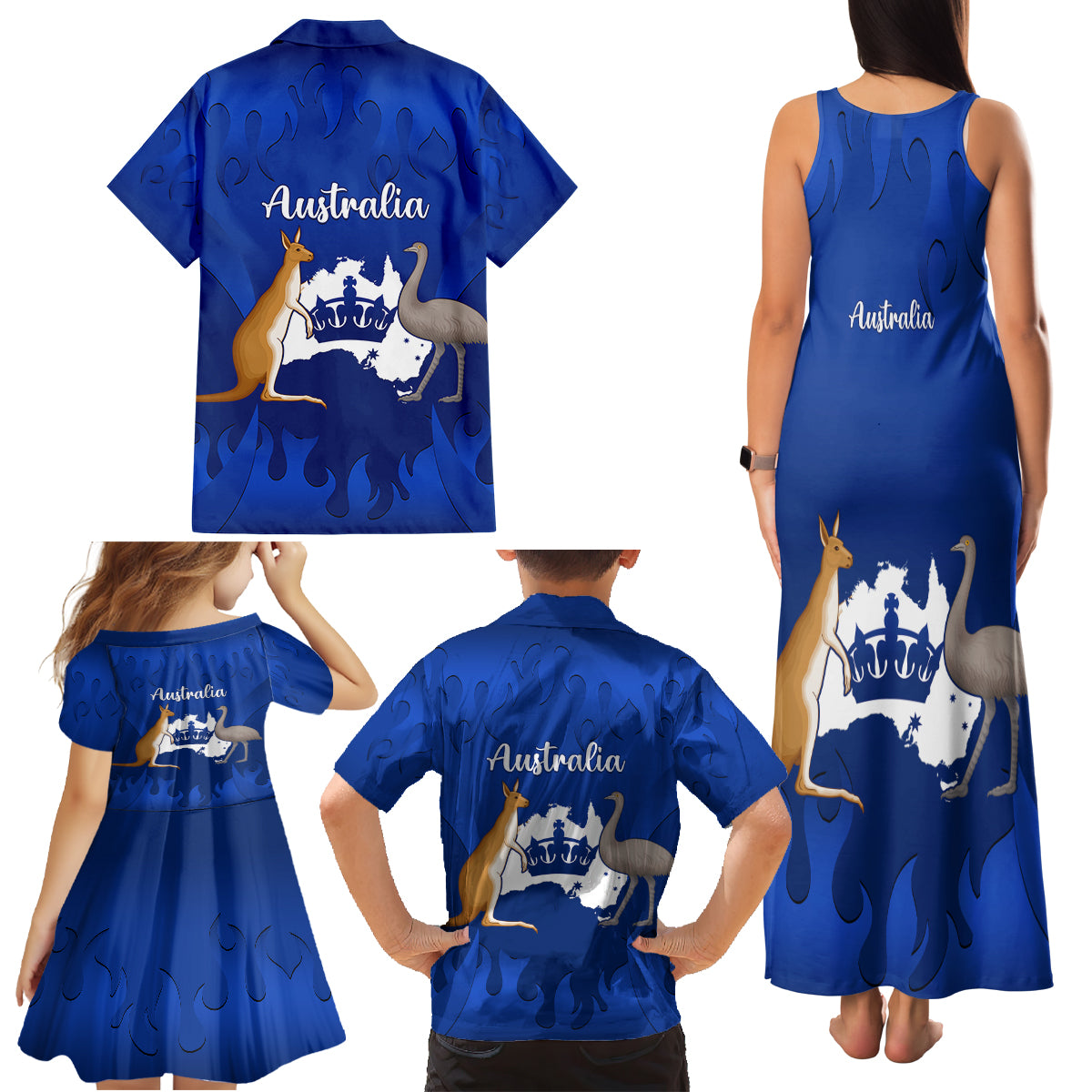 australia-king-birthday-family-matching-tank-maxi-dress-and-hawaiian-shirt-australian-map-with-crown-blue-version