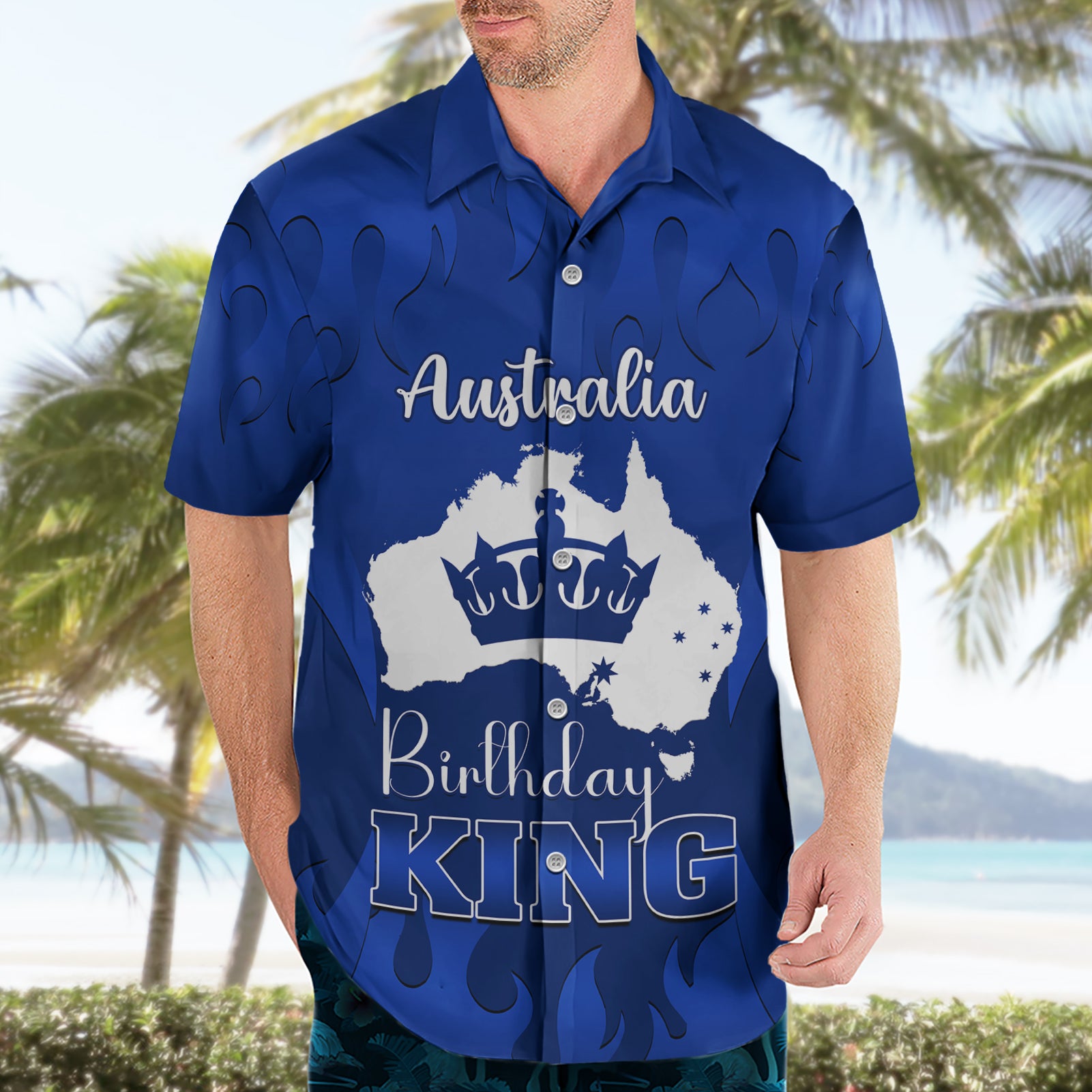 Australia King Birthday Hawaiian Shirt Australian Map With Crown Blue Version - Vibe Hoodie Shop