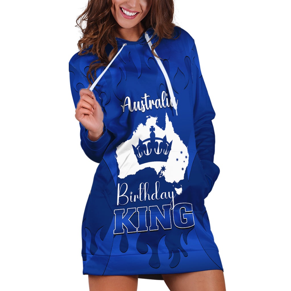 Australia King Birthday Hoodie Dress Australian Map With Crown Blue Version - Vibe Hoodie Shop