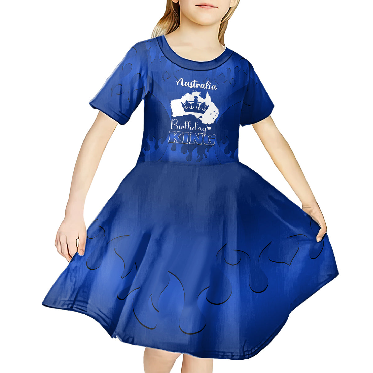 Australia King Birthday Kid Short Sleeve Dress Australian Map With Crown Blue Version - Vibe Hoodie Shop