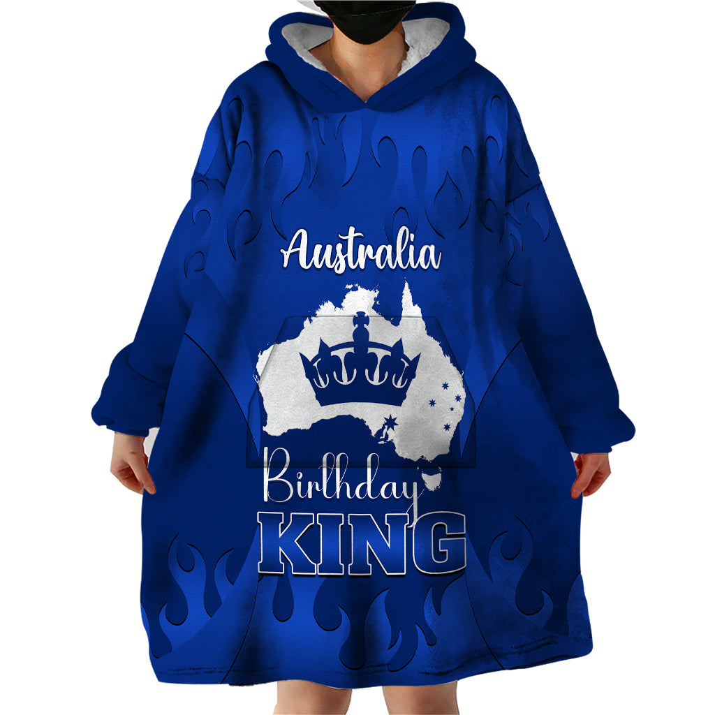 Australia King Birthday Wearable Blanket Hoodie Australian Map With Crown Blue Version - Vibe Hoodie Shop