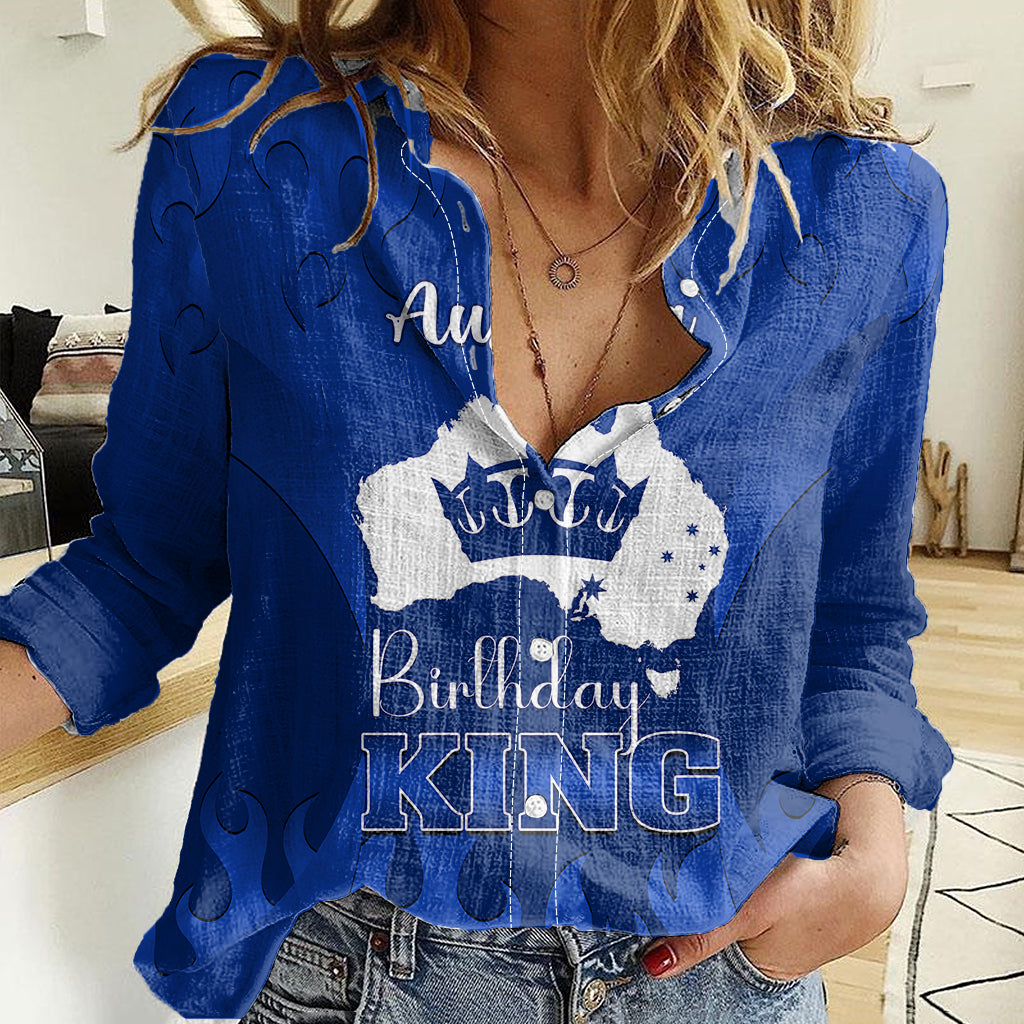 Australia King Birthday Women Casual Shirt Australian Map With Crown Blue Version - Vibe Hoodie Shop