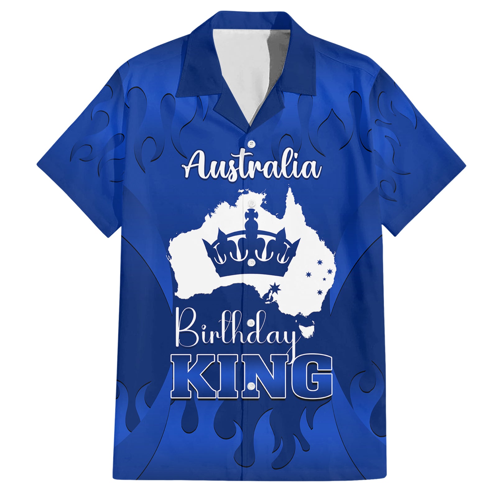 Personalised Australia King Birthday Hawaiian Shirt Australian Map With Crown Blue Version - Vibe Hoodie Shop