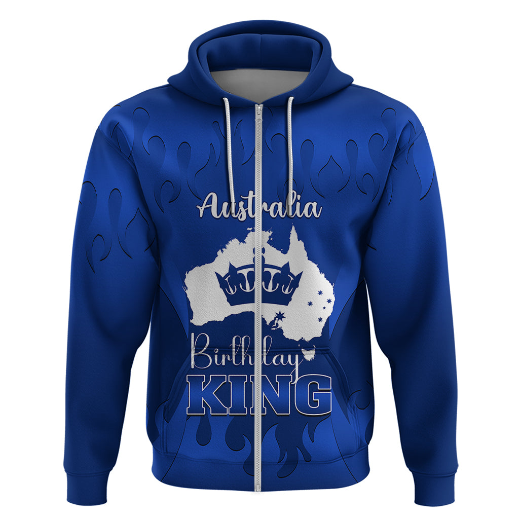 Personalised Australia King Birthday Hoodie Australian Map With Crown Blue Version - Vibe Hoodie Shop